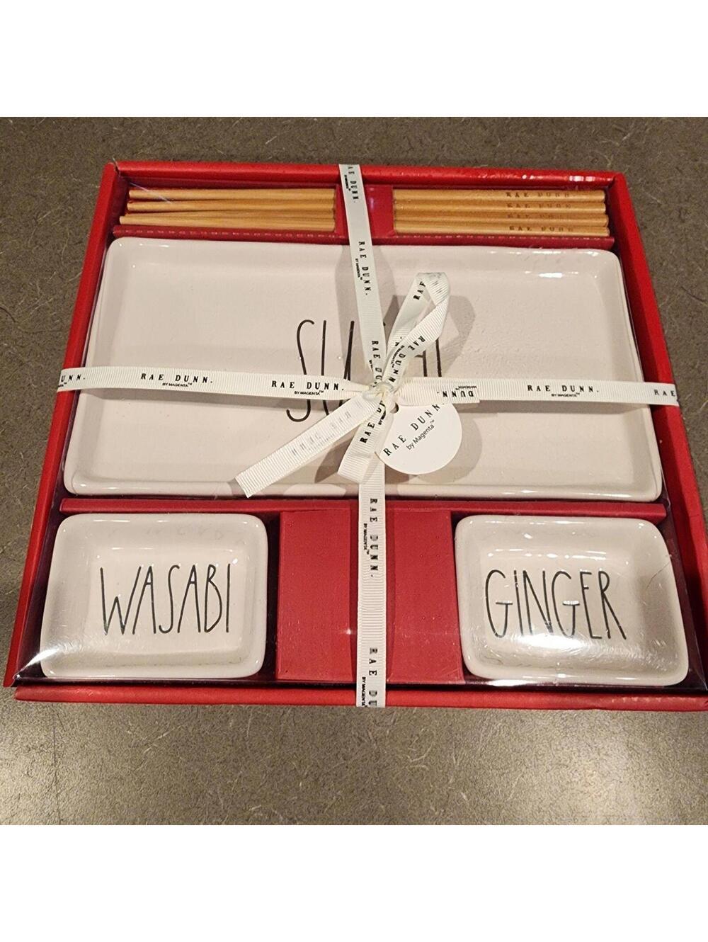 New Rae Dunn SUSHI Wasabi Ginger Chop Sticks Boxed Farmhouse Set New
